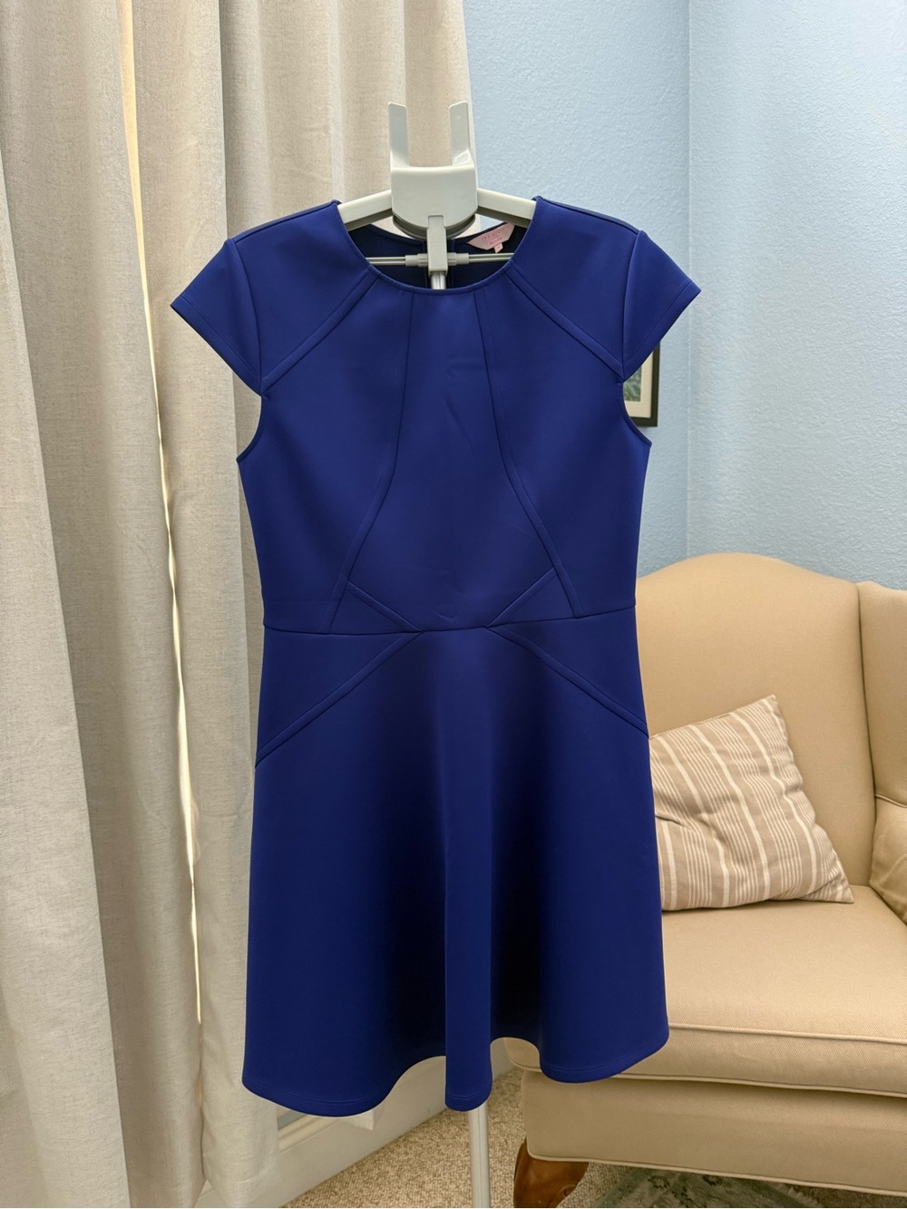 Ted Baker Royal Blue Cap-Sleeve Skater Mini Fit & Flare Dress Sz EU 4 or US 8/10